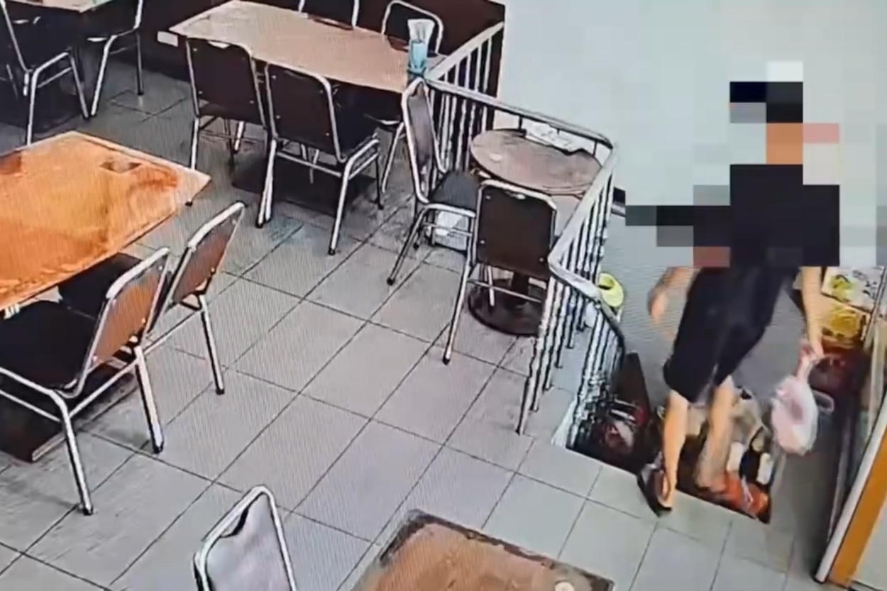 越南籍逃逸移工裴姓男子鬼鬼祟祟潛入麵店地下室，事後辯稱只是想找水喝。（翻攝畫面）