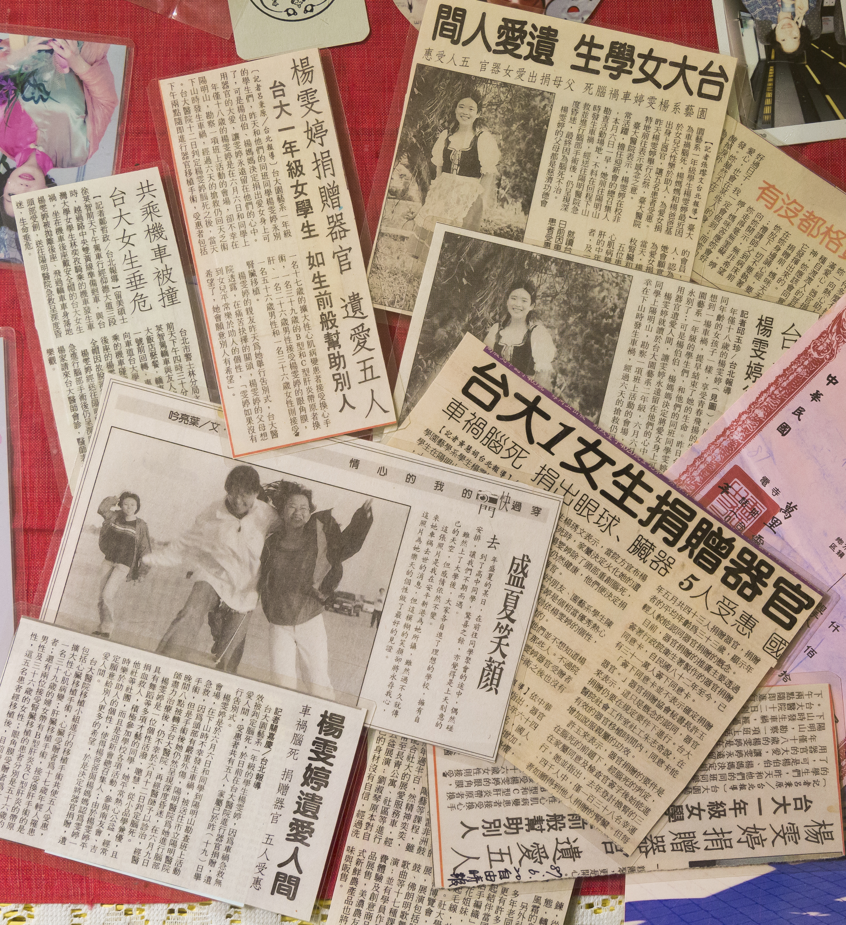 當年事發後，趙鸞美謹慎剪下每一則報導，仔細護貝收藏在女兒專屬的資料袋中。（馬景平攝影）