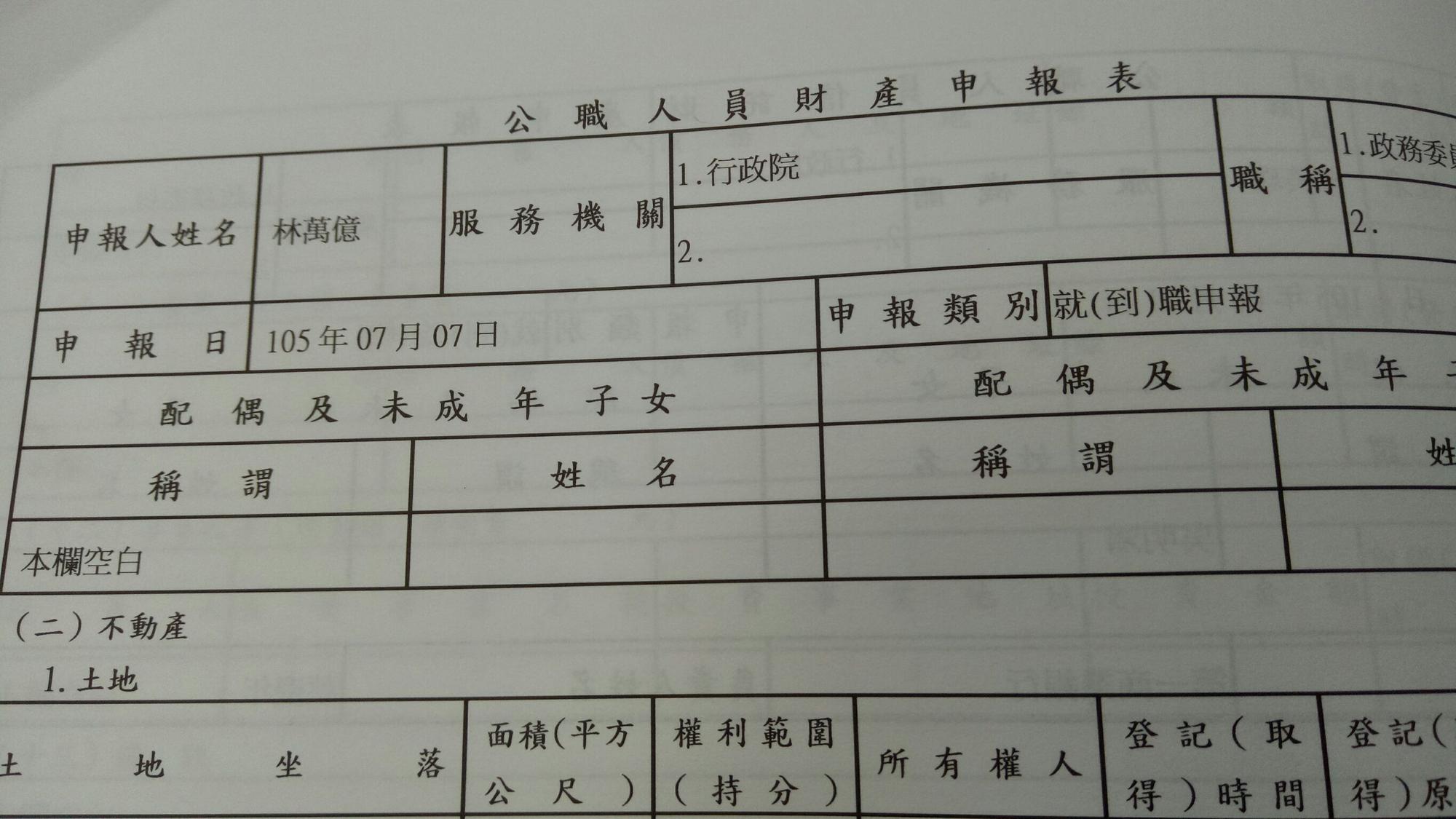 監察院廉政專刊意外揭露政務委員林萬億已離婚。