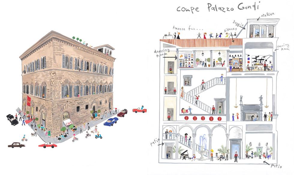 卡地亞邀請著名插畫家Konstantin Kakanias，為Drive de Cartier系列在Pitti Uomo的上市活動繪製很可愛的插畫。