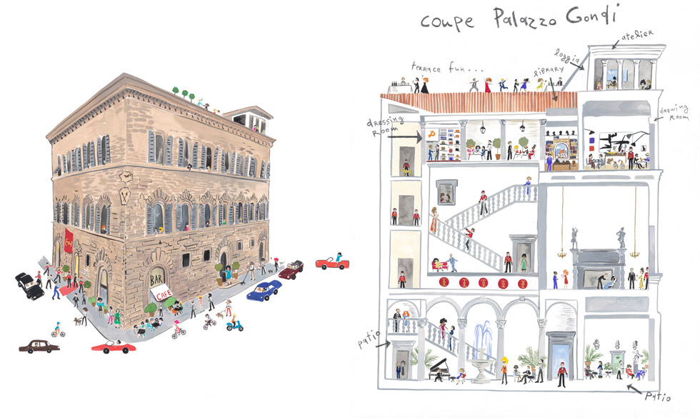 卡地亞邀請著名插畫家Konstantin Kakanias，為Drive de Cartier系列在Pitti Uomo的上市活動繪製很可愛的插畫。
