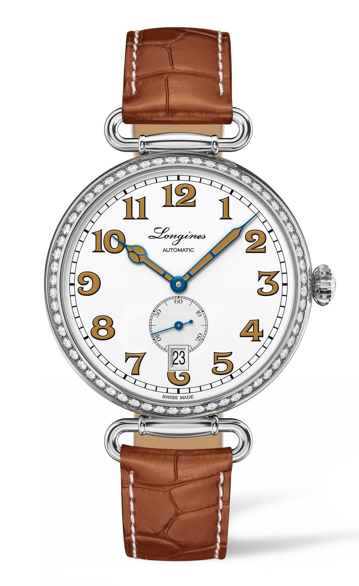 LONGINES 浪琴 Heritage 1918 38mm鑲鑽錶款。NT$179,800。