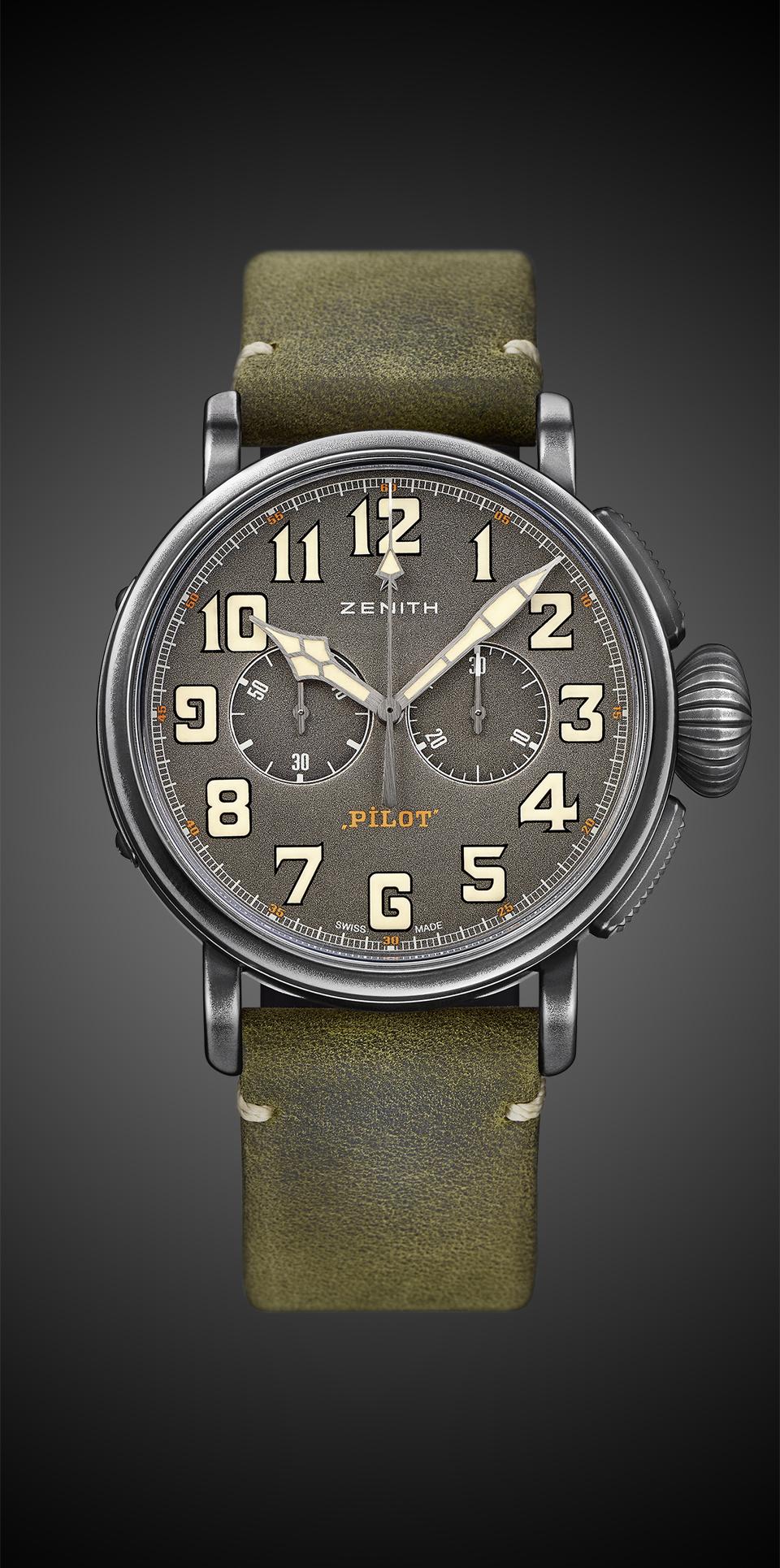 ZENITH新的Heritage Pilot Ton-up,以英國20年代的「Cafe Racer」為主題,面盤與錶帶的復古色調,重新詮釋飛行錶新面貌。