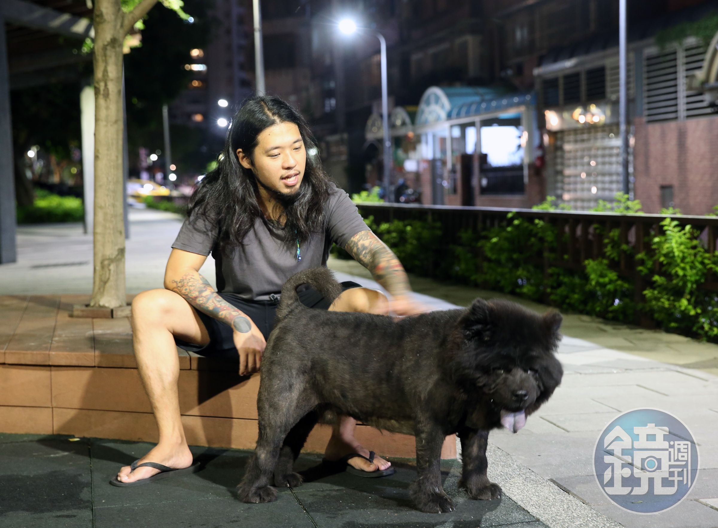 林修文養的鬆獅犬不讓別人輕易觸摸牠，唯獨和林修文才有親密的互動。