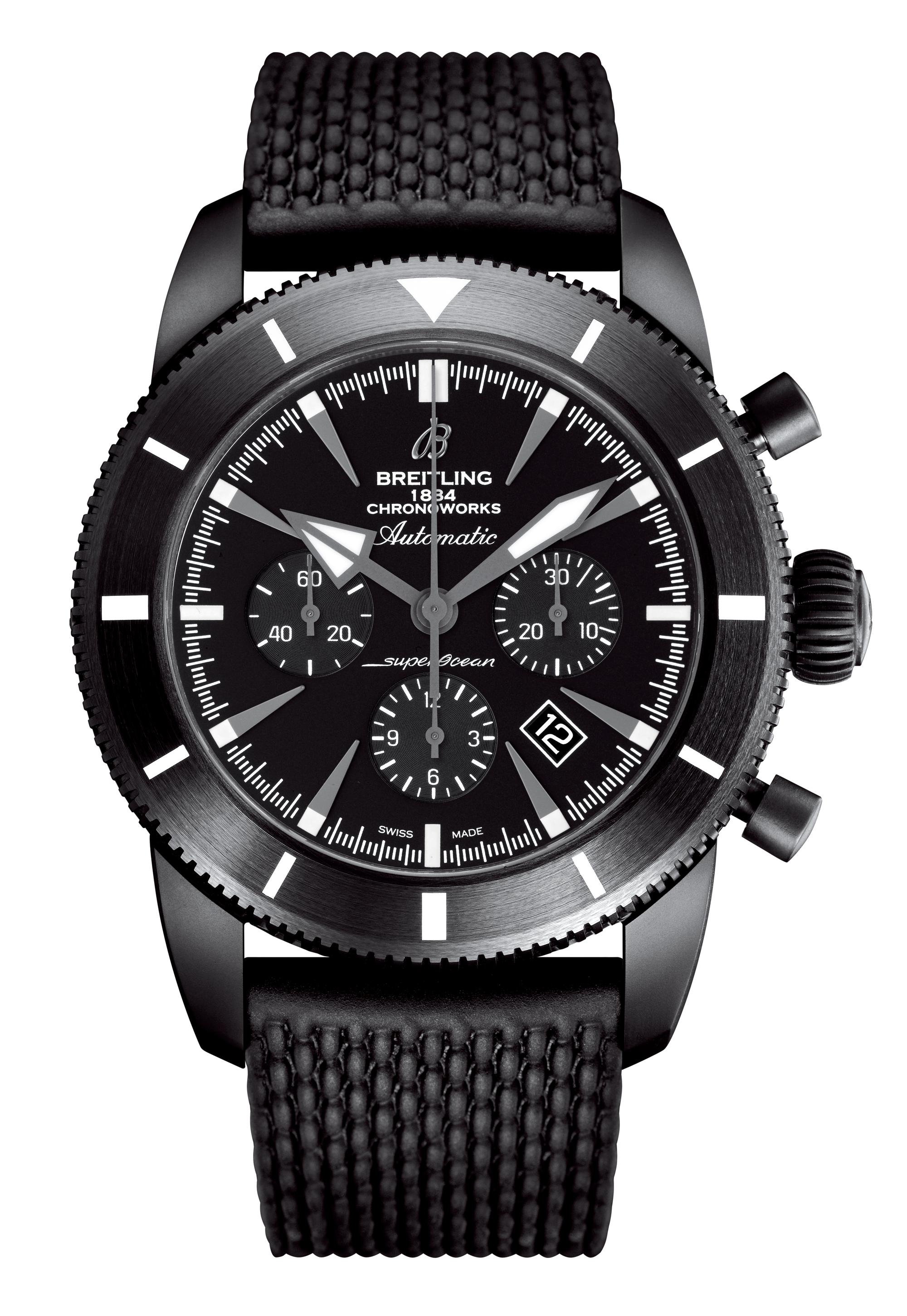 Superocean Héritage Chronoworks計時碼錶 01 Chronoworks®自動上鍊機芯/陶瓷材質/錶徑46mm /時、分、秒指示/日期顯示/計時碼錶功能/C.O.S.C.瑞士官方天文台認證/藍寶石水晶錶鏡、底蓋/防水100米/限量100只/建議售價：NT$1,392,400