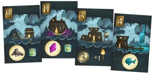 房屋卡:黑色背景的地面下房屋,是「前哨卡」。(圖片來源:BGG)