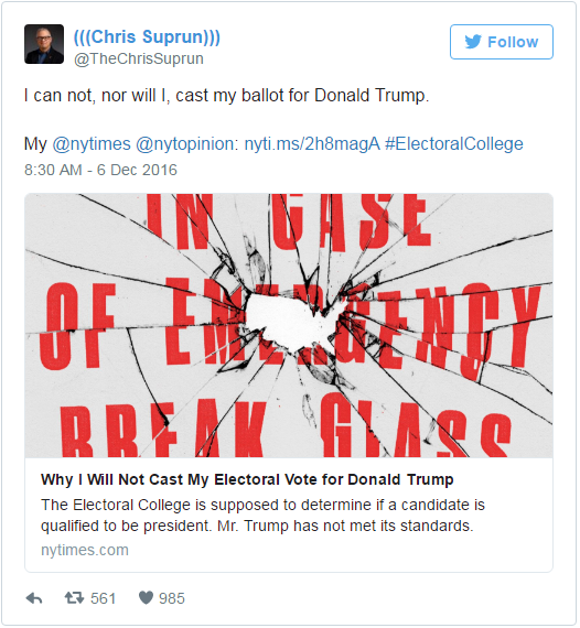 美大選添變數　首位共和黨選舉人發難　寧可失信不投川普