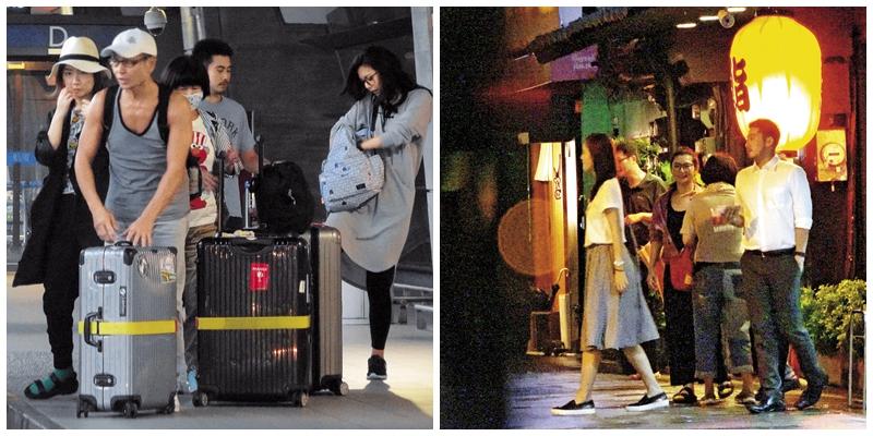今年九月Selina(左)帶全家赴歐旅行,妹妹任容萱 (右一)男友(右二)也送他們搭機(左圖);歐遊回來後,Selina(中)又全家出動吃日本料理,她與家人感情近年來更加密切。
