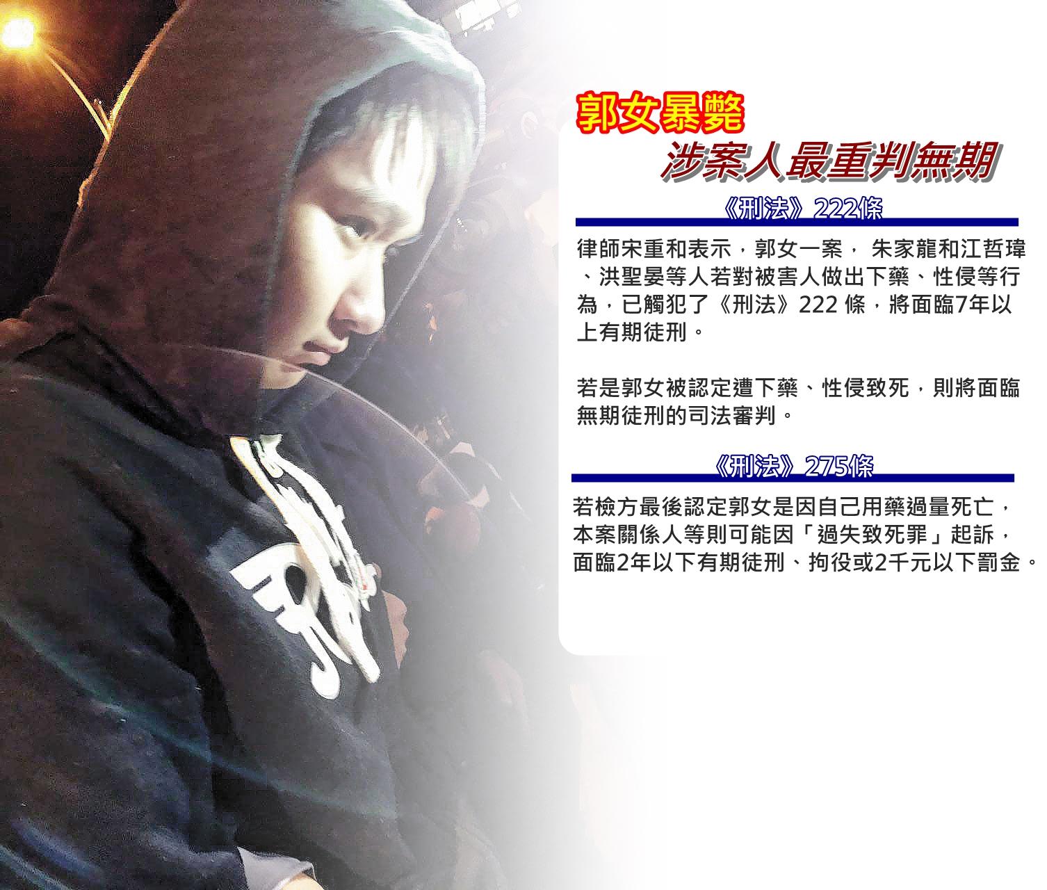 藥頭江男到案後僅承認現場的毒品為他所帶,但否認有與郭女發生性關係。