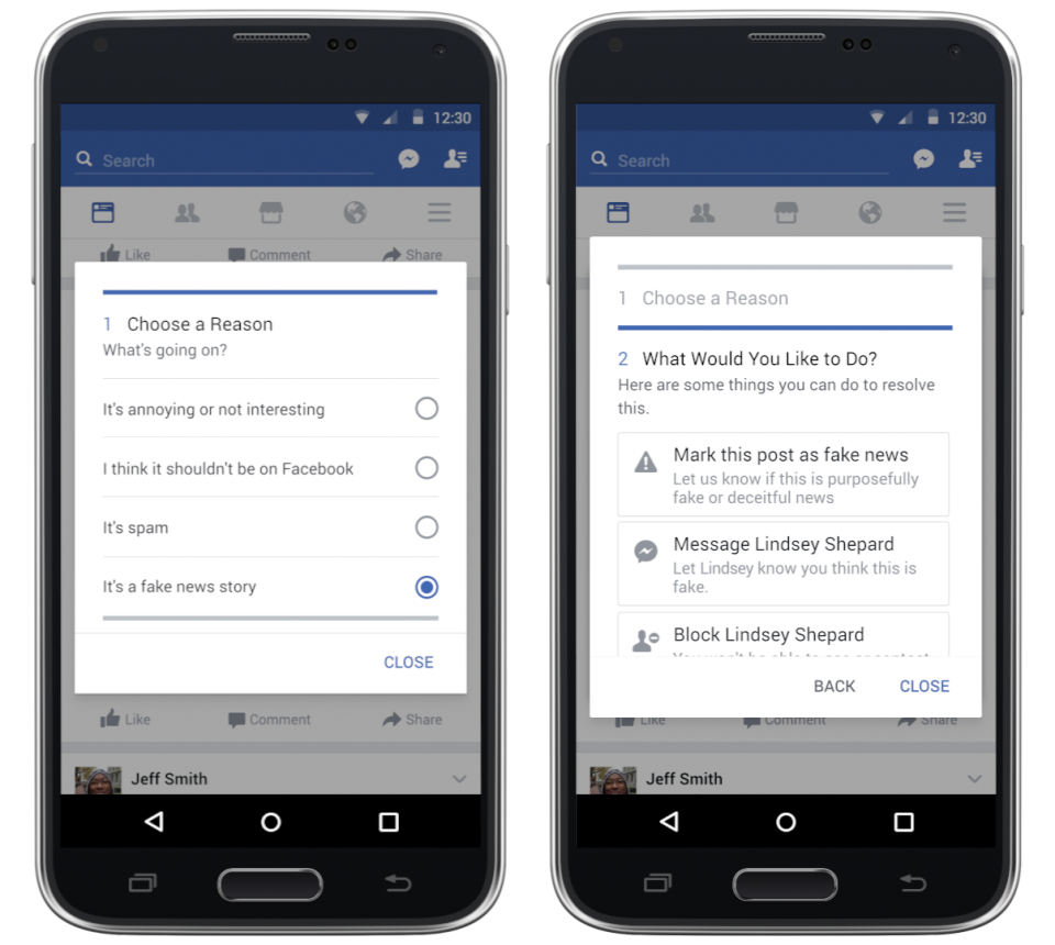 FB推出假新聞舉報機制，用戶可以提供正確的連結(圖片截自FB newsroom)