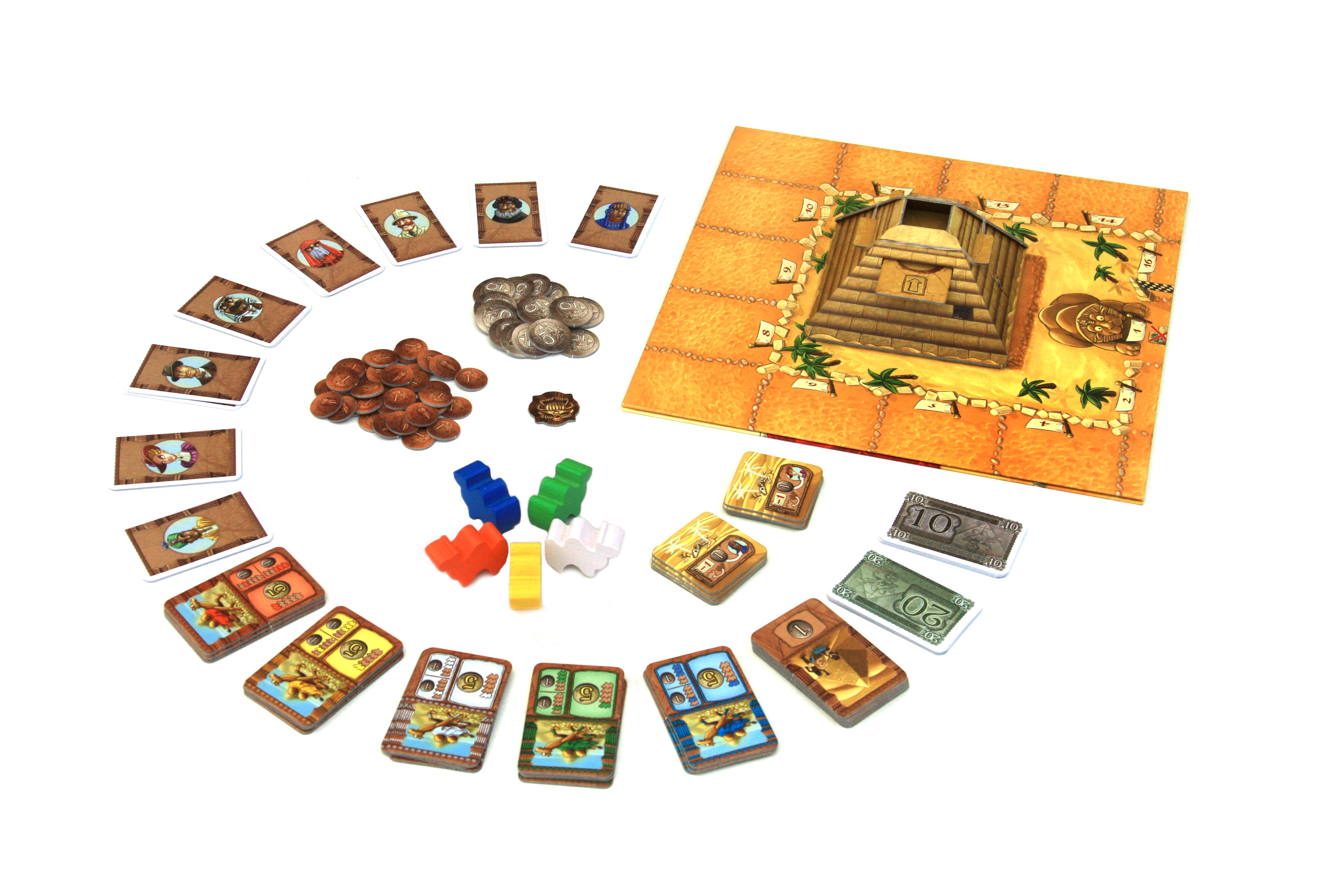 卡片、道具與立體骰塔（圖片來源：BGG）