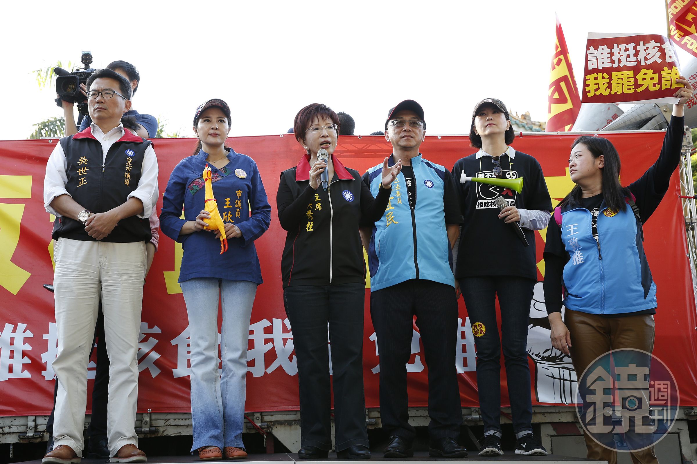 反核食大遊行由主席洪秀柱領軍，其他幾位副主席和黨籍立委卻都沒有參加。