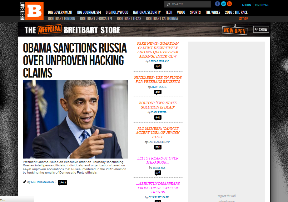 帶有白人種族優越色彩的極右派網站Breitbart，已受到越來越多廣告主抵制。（圖擷取自Breitbart News網站）
