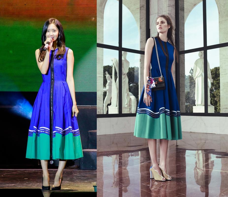 潤娥身著FENDI Resort 2017早春系列洋裝,不輸名模氣勢。(合成圖片)