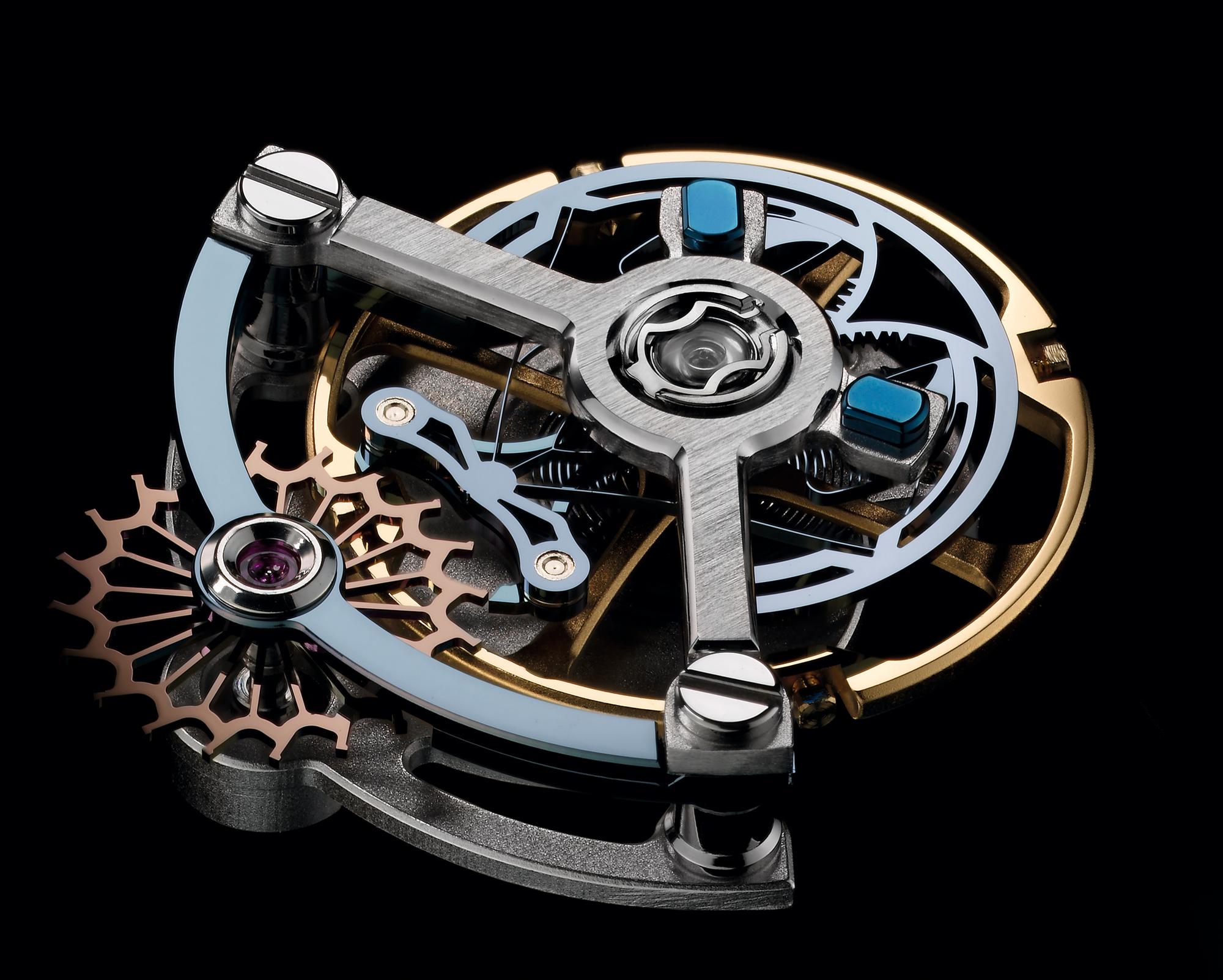ULYSSE NARDIN與專事矽材質開發的Sigatec合營公司耗時七年完成的Ulysse Anchor Escapement,巧妙利用矽收到衝擊會迅速回復原狀,經久不致疲乏的優點,創造出了穩定、省力,同時避免軸心耗損問題的全新擒縱結構。