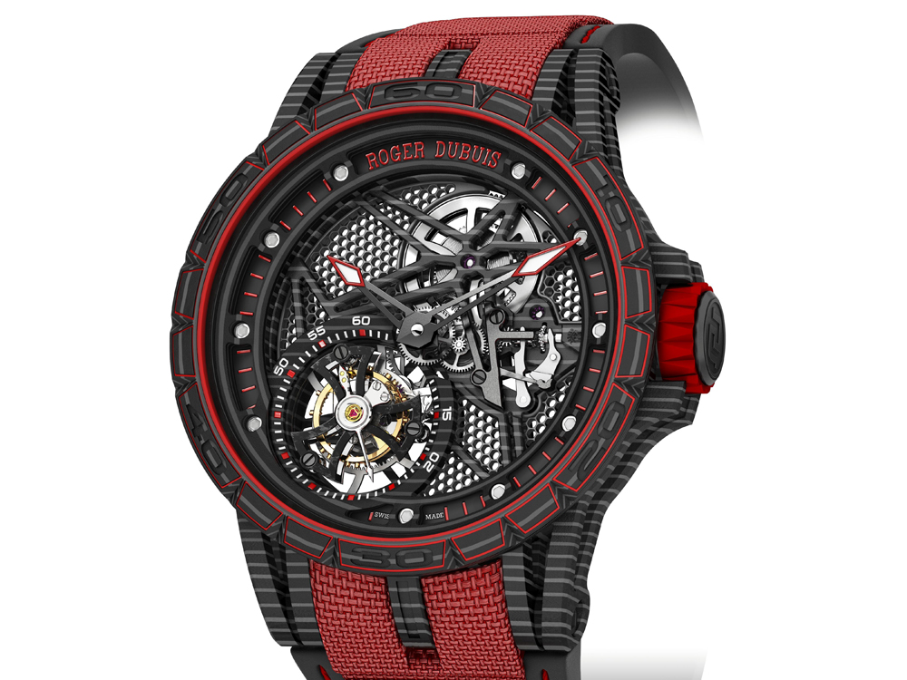 ROGER DUBUIS王者之劍Spider碳纖維陀飛輪以碳纖維打造機芯結構組件,以達到極度輕量。