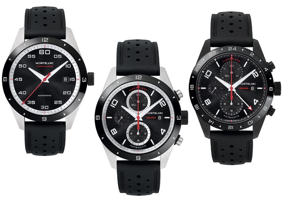 (由左至右)Timewalker系列三針腕錶,定價約NT$103,400;計時碼錶定價約NT$138,000;UTC兩地時區計時腕錶,定價約NT$172,600。