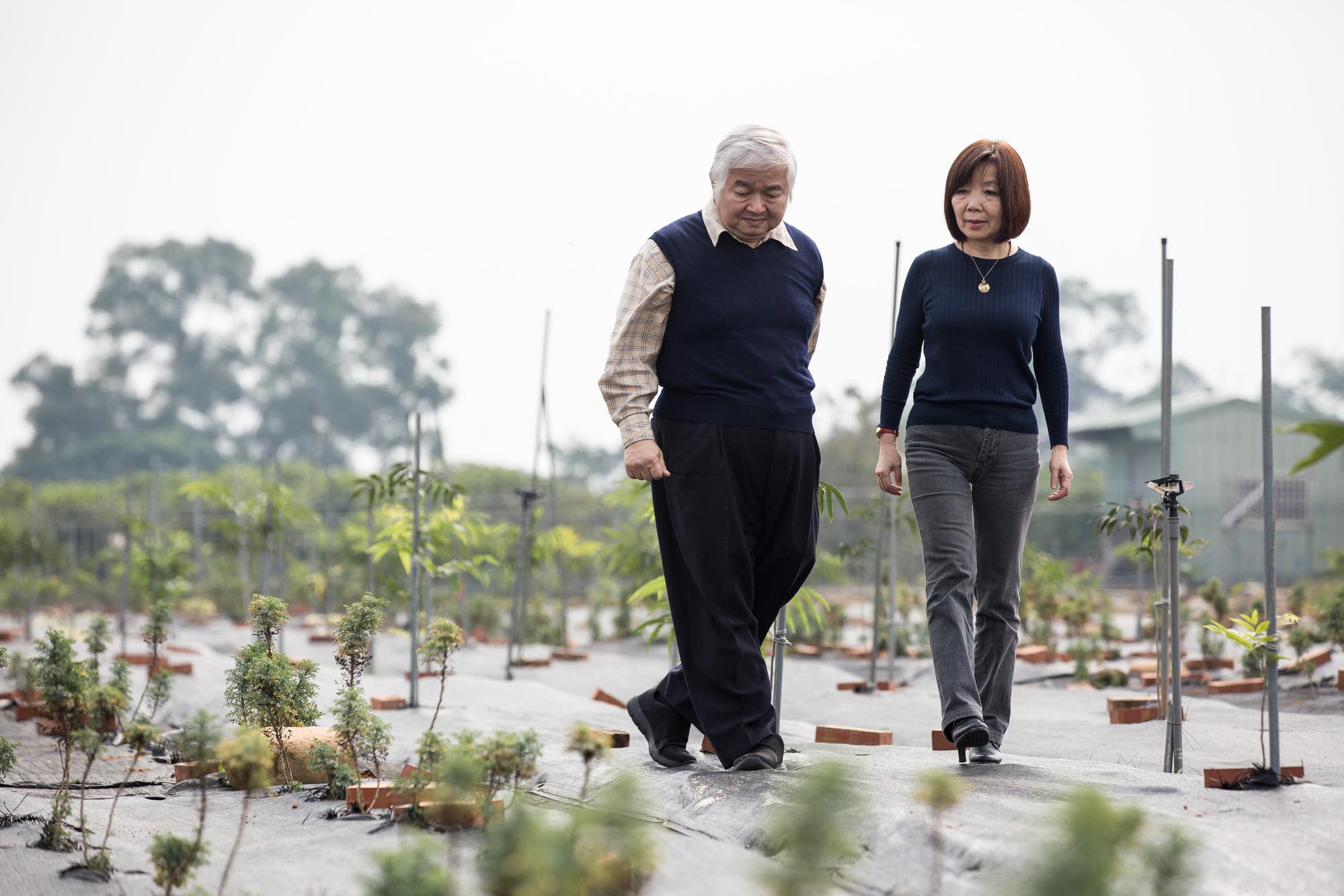 李志誠(左)與林瓊婉(右)投入中草藥研究長達35年,因堅持採友善農法,不惜付出較高成本。