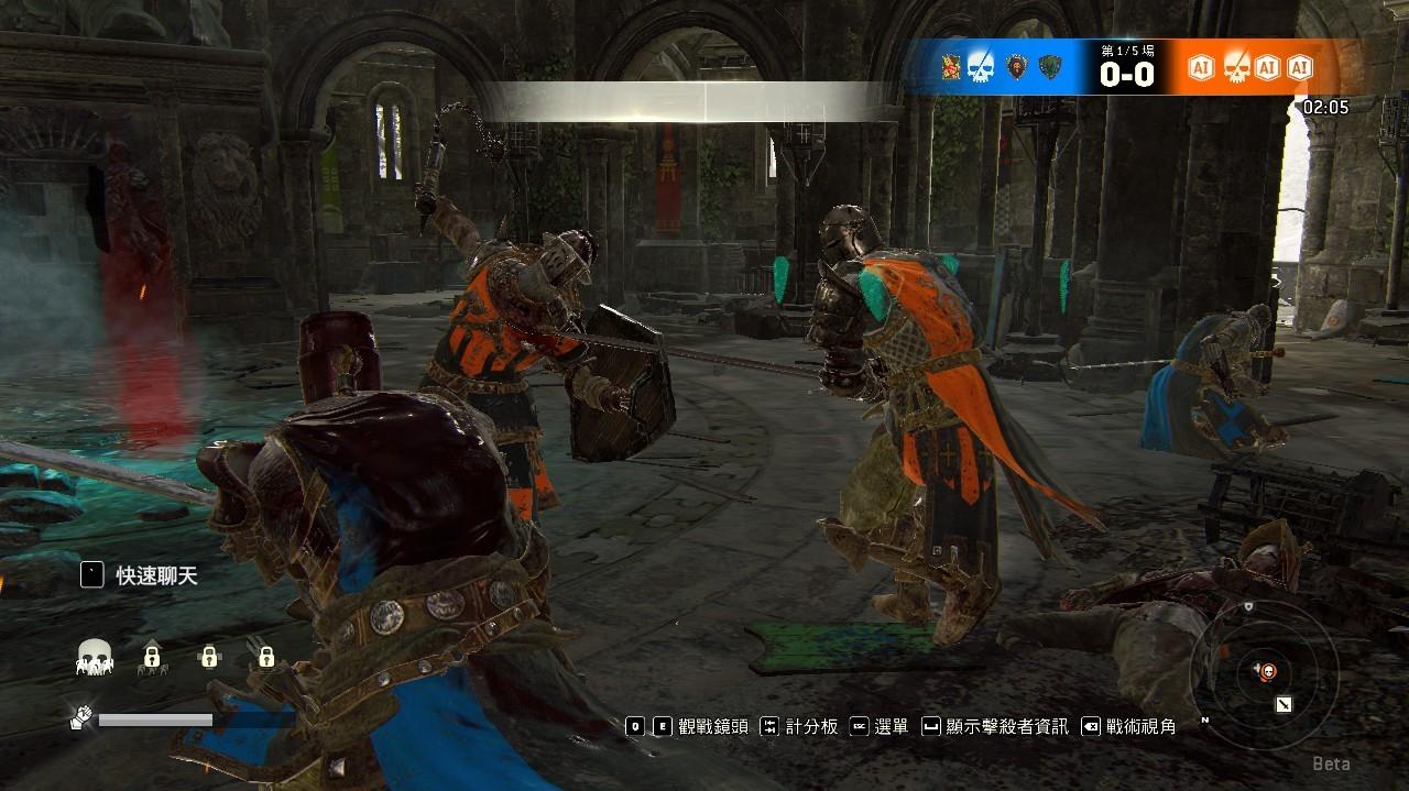 4v4死鬥的淘汰模式，右下角有小地圖可以觀看敵方與隊友位置