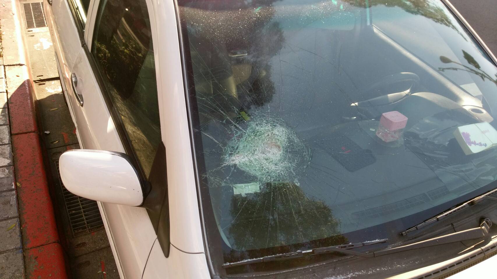 宋藍田在派出所門口砸車，警方隨後到場制止。