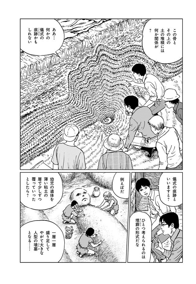 大家開始猜測為什麼小孩會被這樣埋葬，不管是土堆的人臉或剖面圖都讓人不寒而慄。