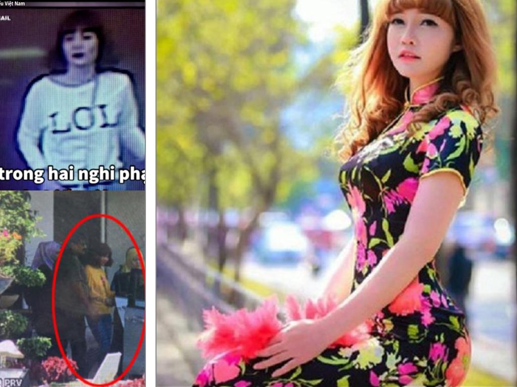 涉刺殺金正男的越南籍嫌犯段氏香。左上圖：作案時被機場監視器拍攝畫面；左下圖：在警方押解下至機場進行現場模擬；右圖：網路流傳疑為段氏香的生活照。