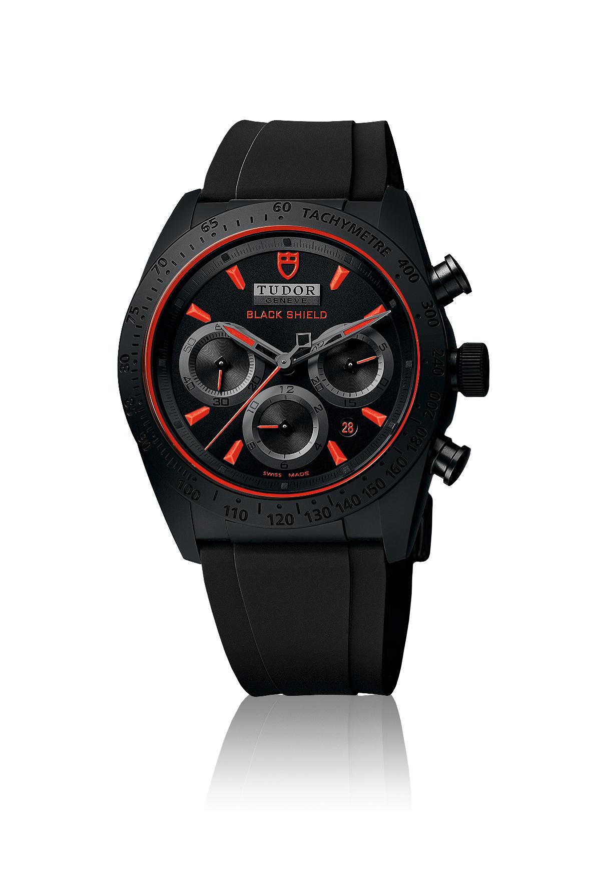 Fastrider Black Shield計時碼錶 7753自動上鍊機芯／陶瓷材質／錶徑42mm／時間、日期顯示／計時碼錶功能／藍寶石水晶錶鏡／防水150米／建議售價：NT$148,500