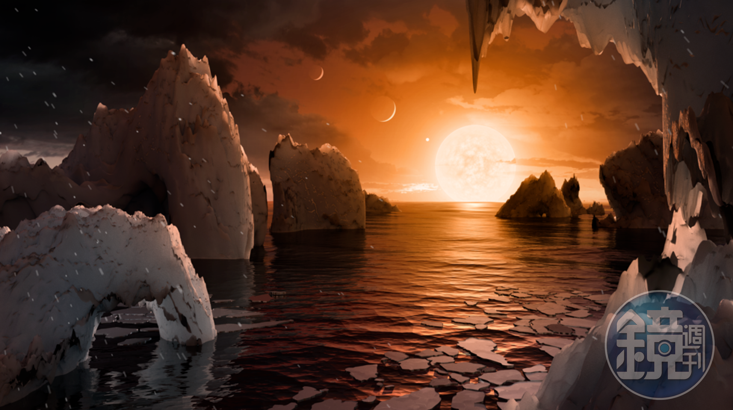 藝術家描摹出Trappis-1系其中一顆行星的表面景象。