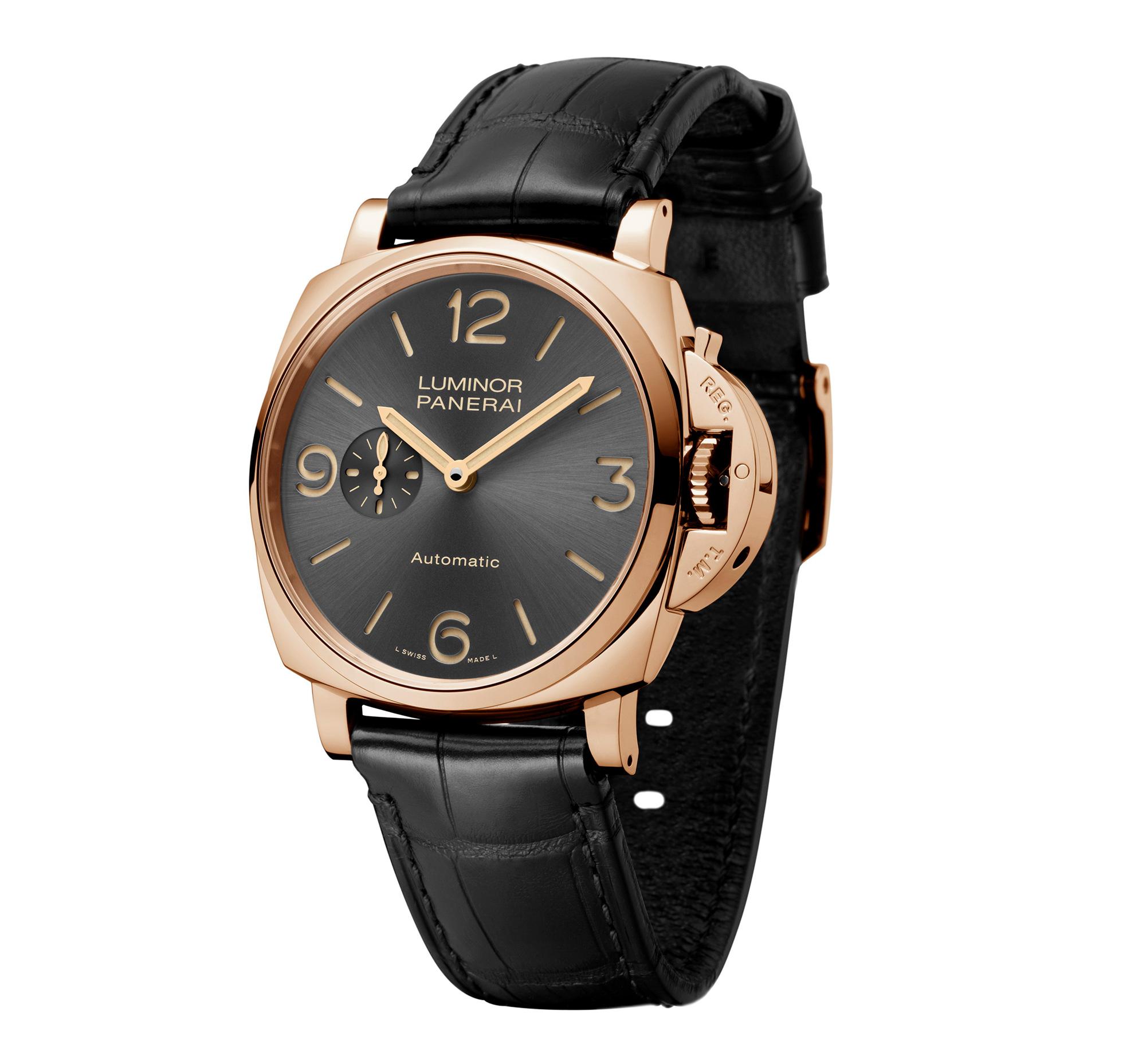 Luminor Due 3 Days Automatic Oro Rosso 45毫米3日動力儲存自動紅金腕錶,定價NT$833,000。