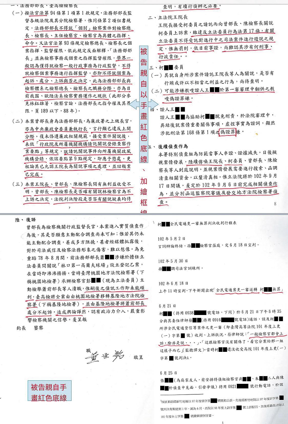 馬英九在黃世銘交付的報告書上,於「將陸續傳喚王院長」畫紅線,被認定知悉全案未偵結。