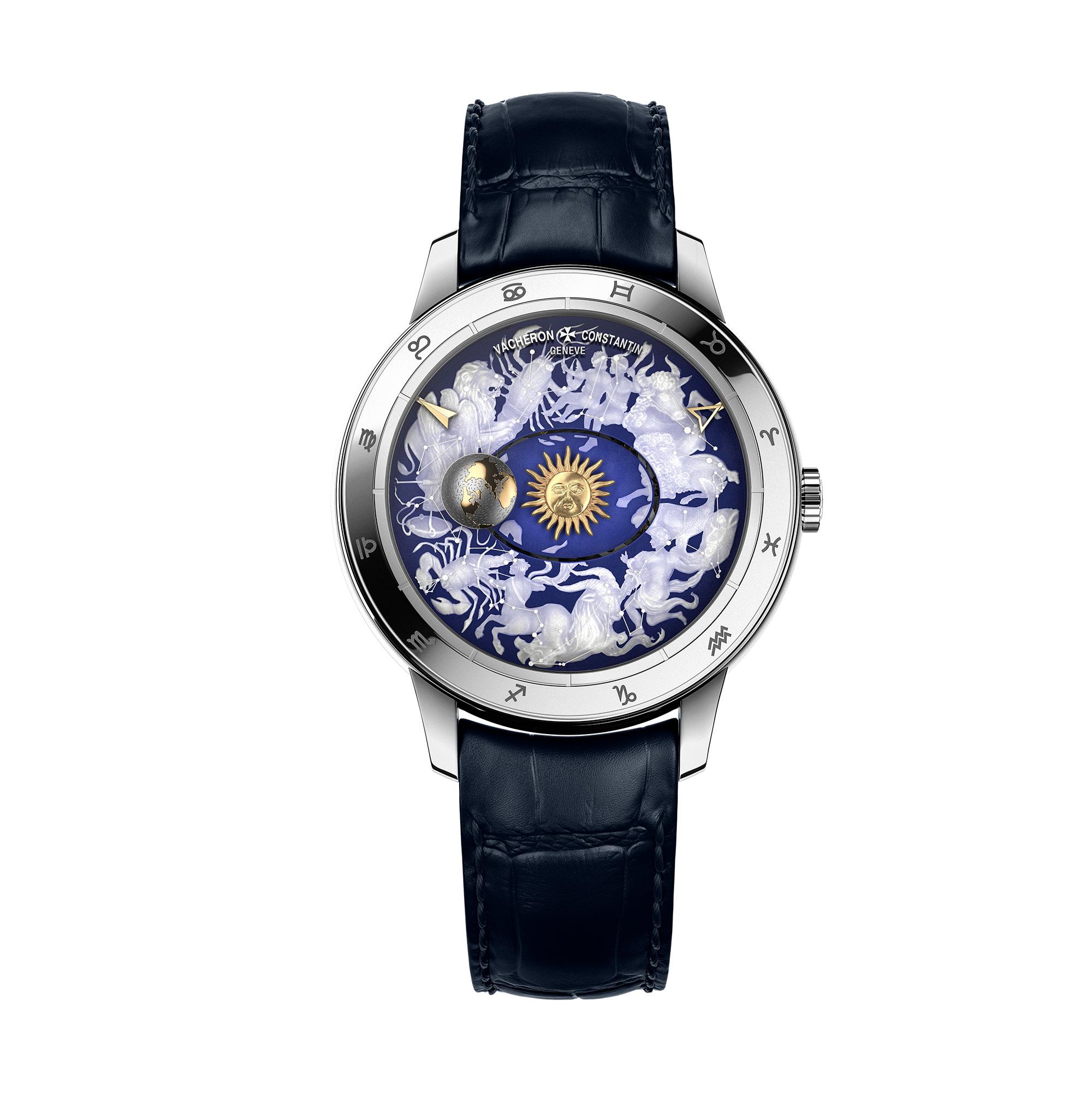 藝術大師系列Copernicus celestial spheres 哥白尼天體球腕錶,藍寶石水晶上的鐳射雕刻與手工雕刻版本(型號7600U/000G-B226),定價NT$3,170,000。