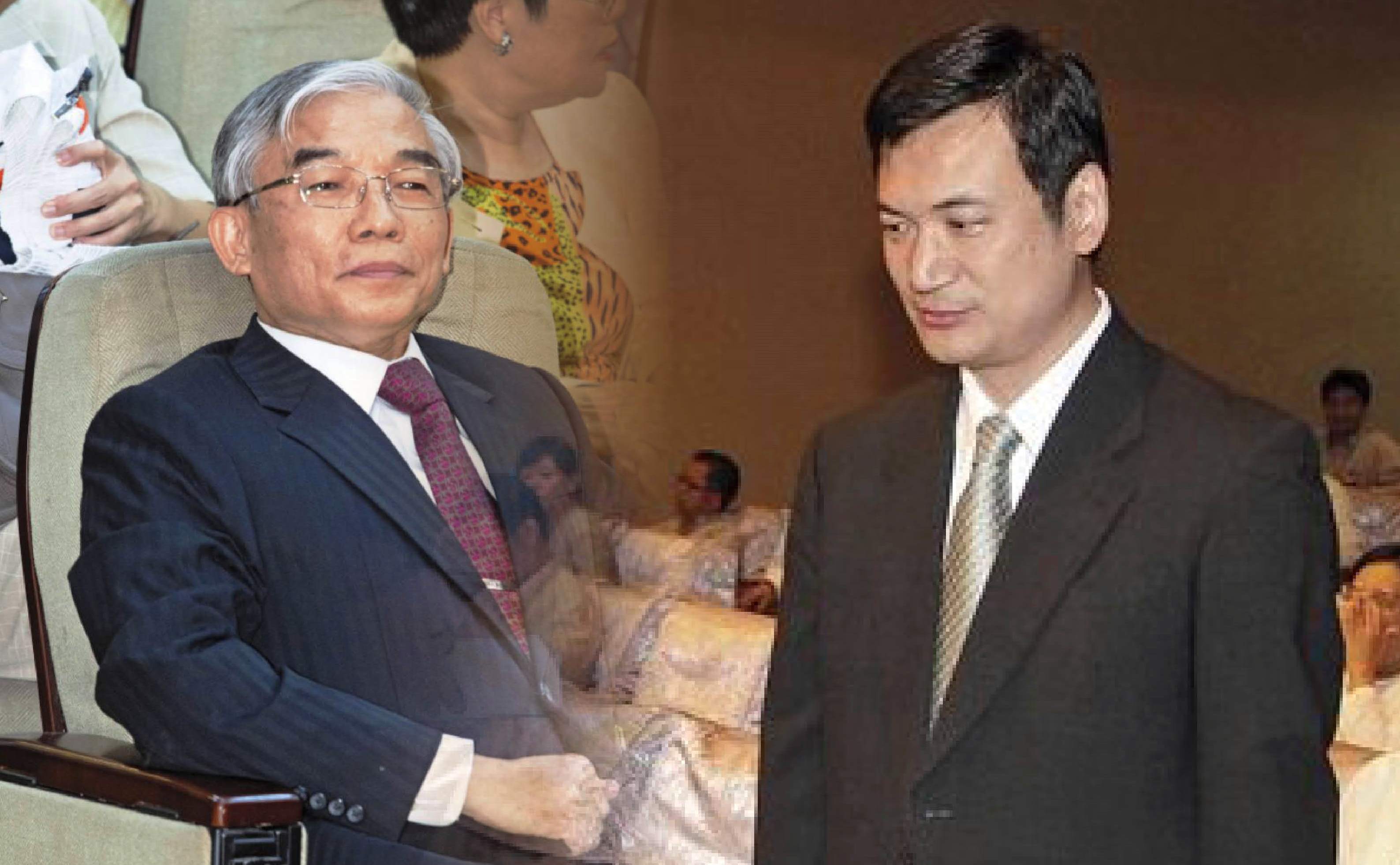 陳守煌（左）以律師身分，被大同公司派提名為董事候選人。中聯油脂董事長楊永明（右）曾任新聞局長，他代表市場派搶攻大同董事席位。