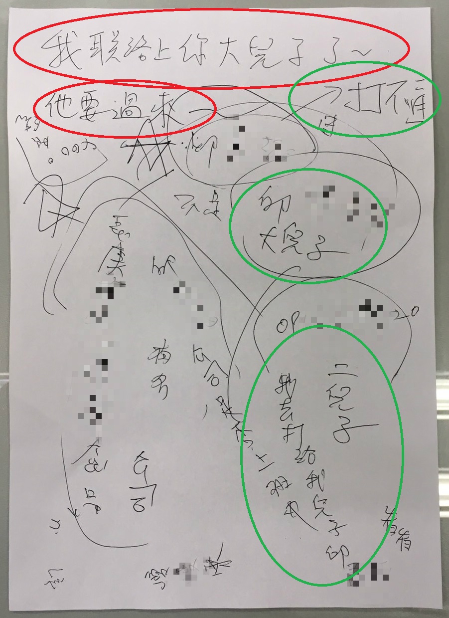 邱男遭詐騙集團威脅不准掛電話，也不能與他人交談，員警只好一路用紙筆和他溝通，直至確認邱男的兒子好端端地坐在公司上班，才結束「筆談」。