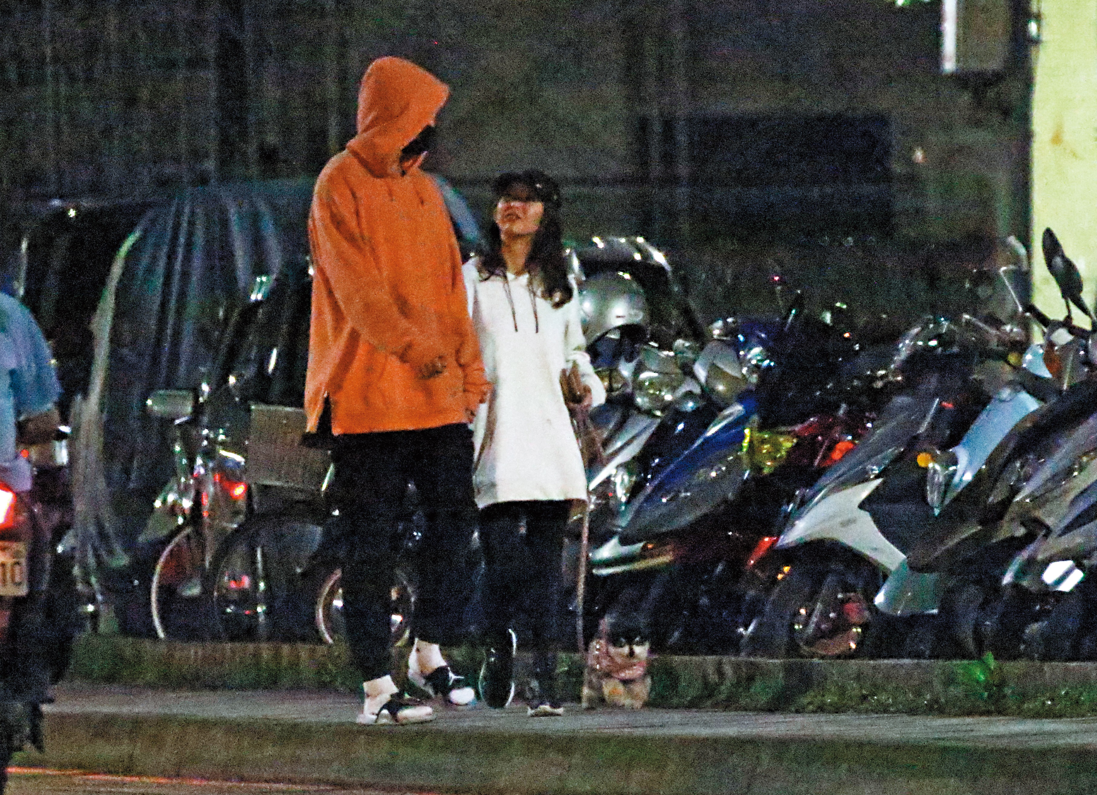 郭書瑤邊帶狗哈哈散步邊深情望向金陽，濃情蜜意藏不住。