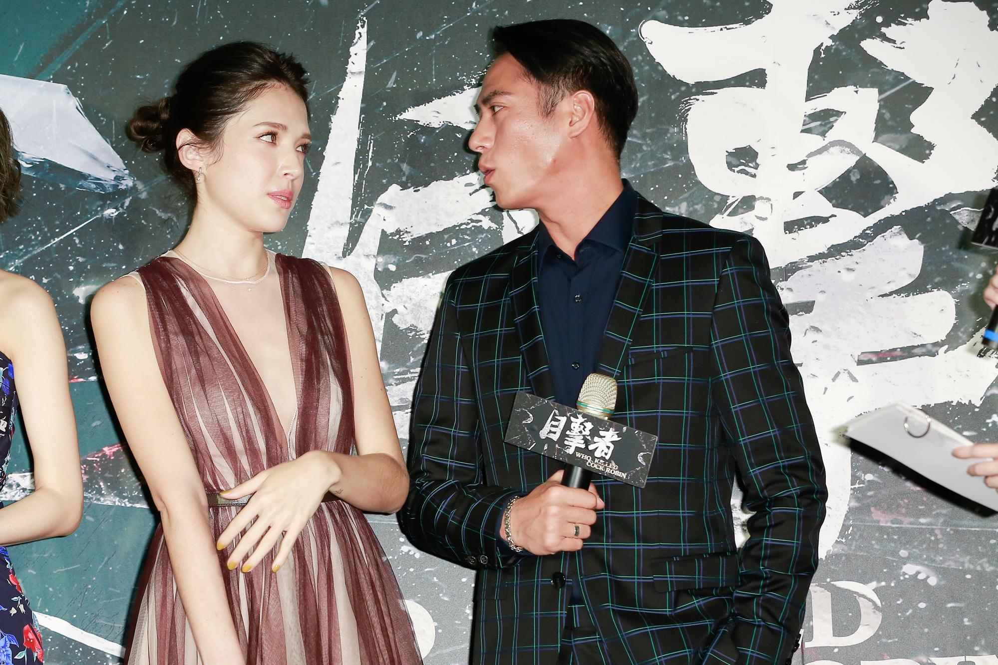 《目擊者》首映,許瑋甯盛裝出席,莊凱勛演出社會線紀者,表現陽剛。