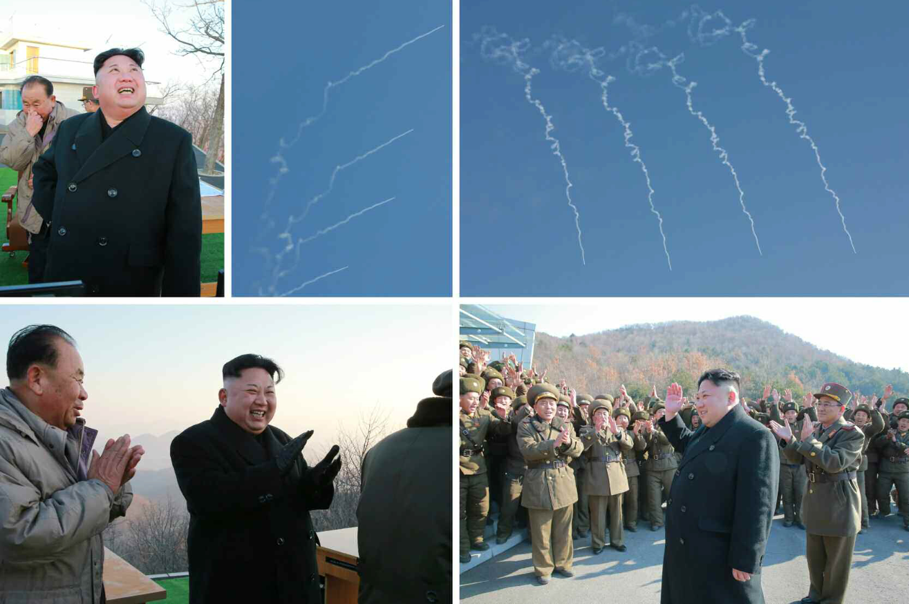 北韓領導人金正恩3月7日視察朝鮮人民軍進行彈道飛彈試射訓練組圖。（東方IC）