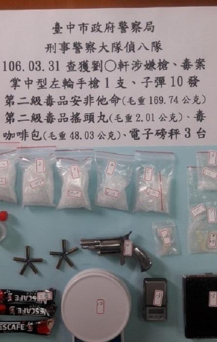 警方在劉嫌住處搜出左輪手槍、子彈10顆。