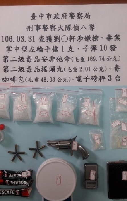 警方在劉嫌住處搜出左輪手槍、子彈10顆。