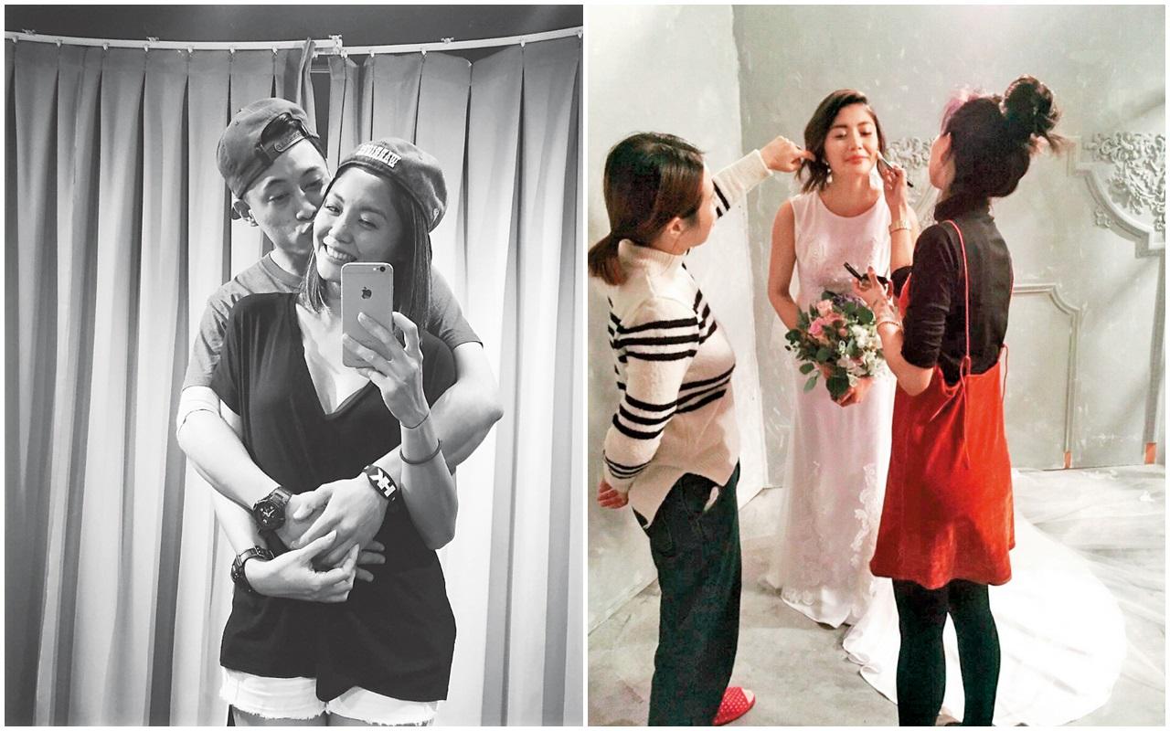 去年交往7週年,小倆口連去挑婚紗也要親親自拍。(翻攝自WENG JU IG)