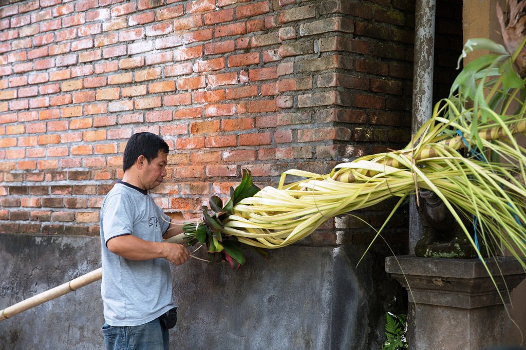 Galungan開始前，路邊都可見當地人裝飾竹竿的樣子。