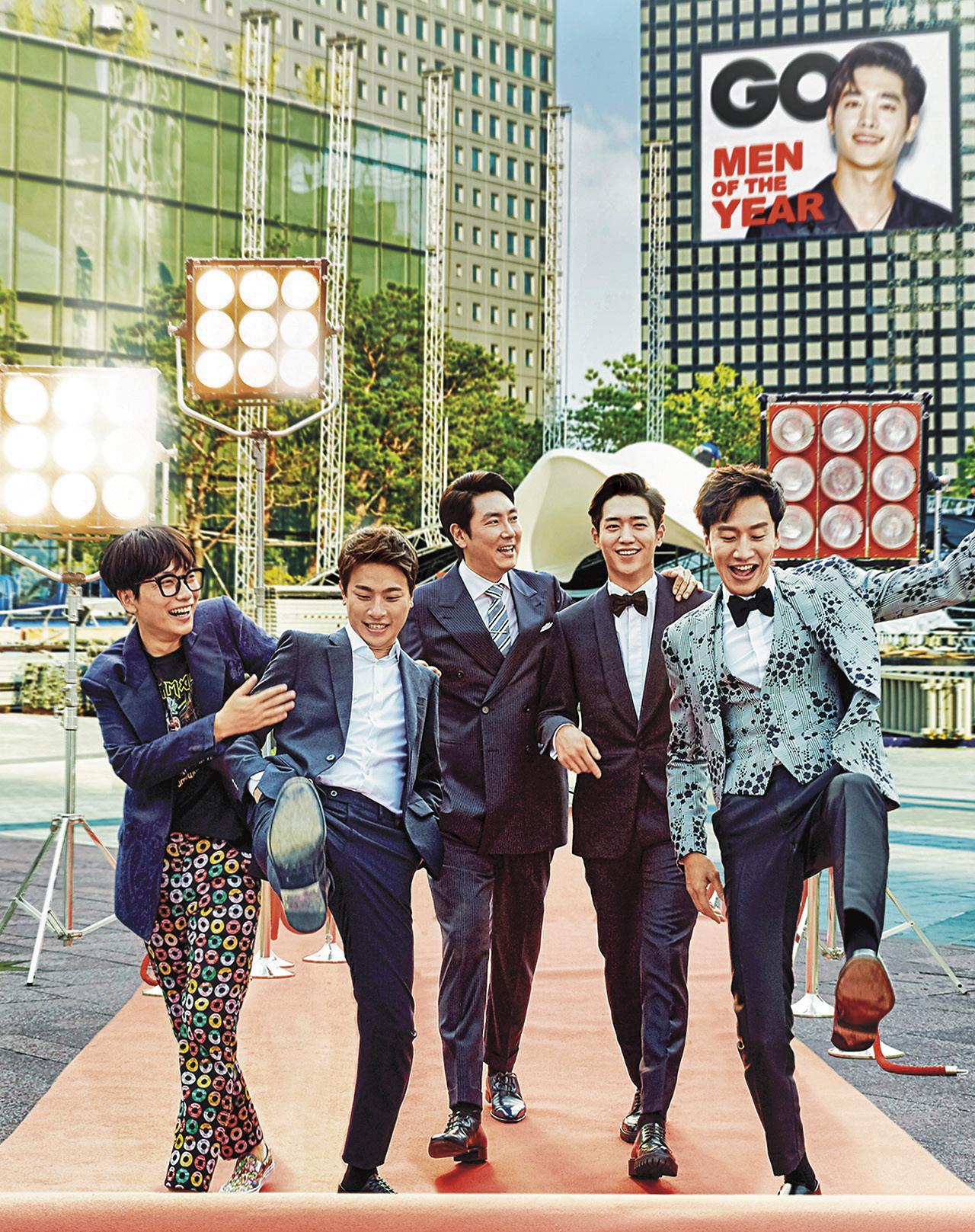 找來李光洙（右起）、徐康俊、趙震雄等大牌主演的《我家也有大明星》，改編自美國影集並採先拍後播，但收視率集集下跌慘淡收場。（KKTV提供）