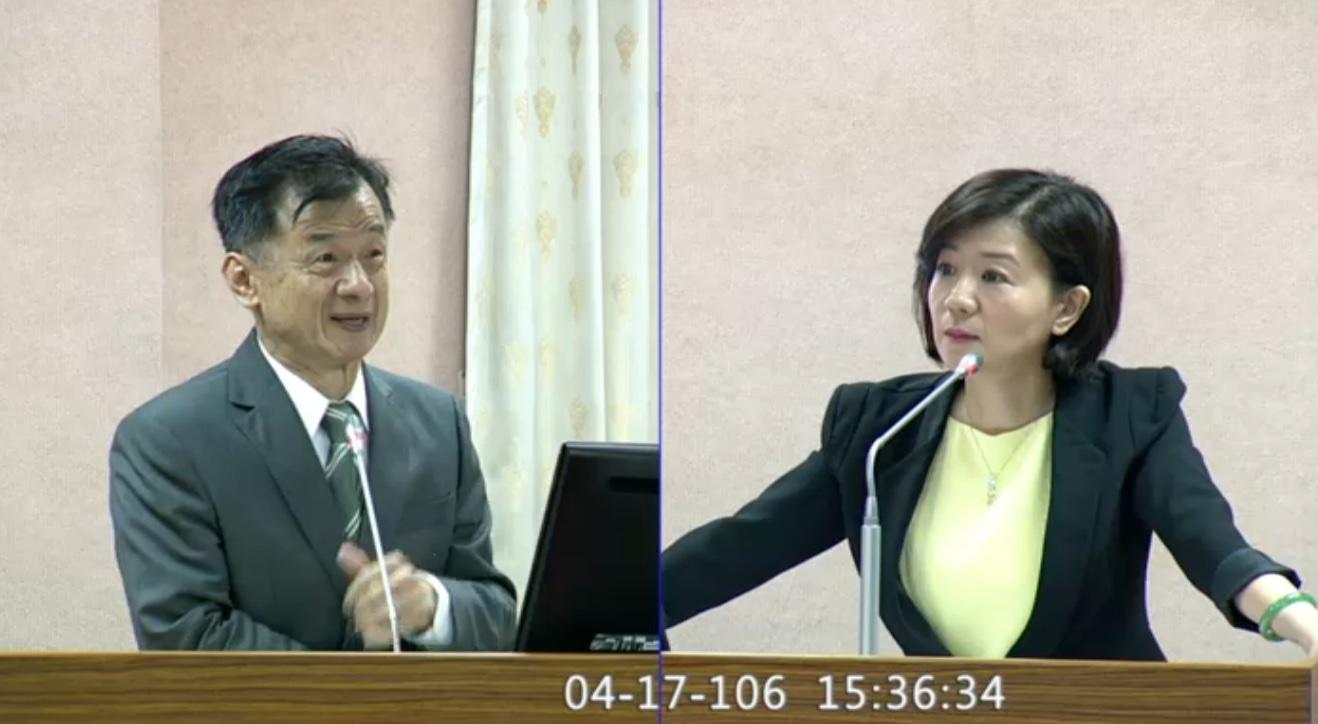 國民黨立委王育敏(右)質詢時捍衛檢察官獨立性,痛批司改國是會議少數專家 提案意見草率。