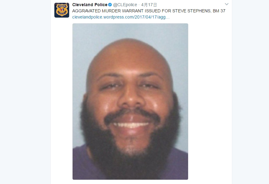 男子史蒂芬斯涉嫌隨機殺害老者，還把過程錄下來PO上臉書。(圖翻攝自Cleveland Police‏推特)