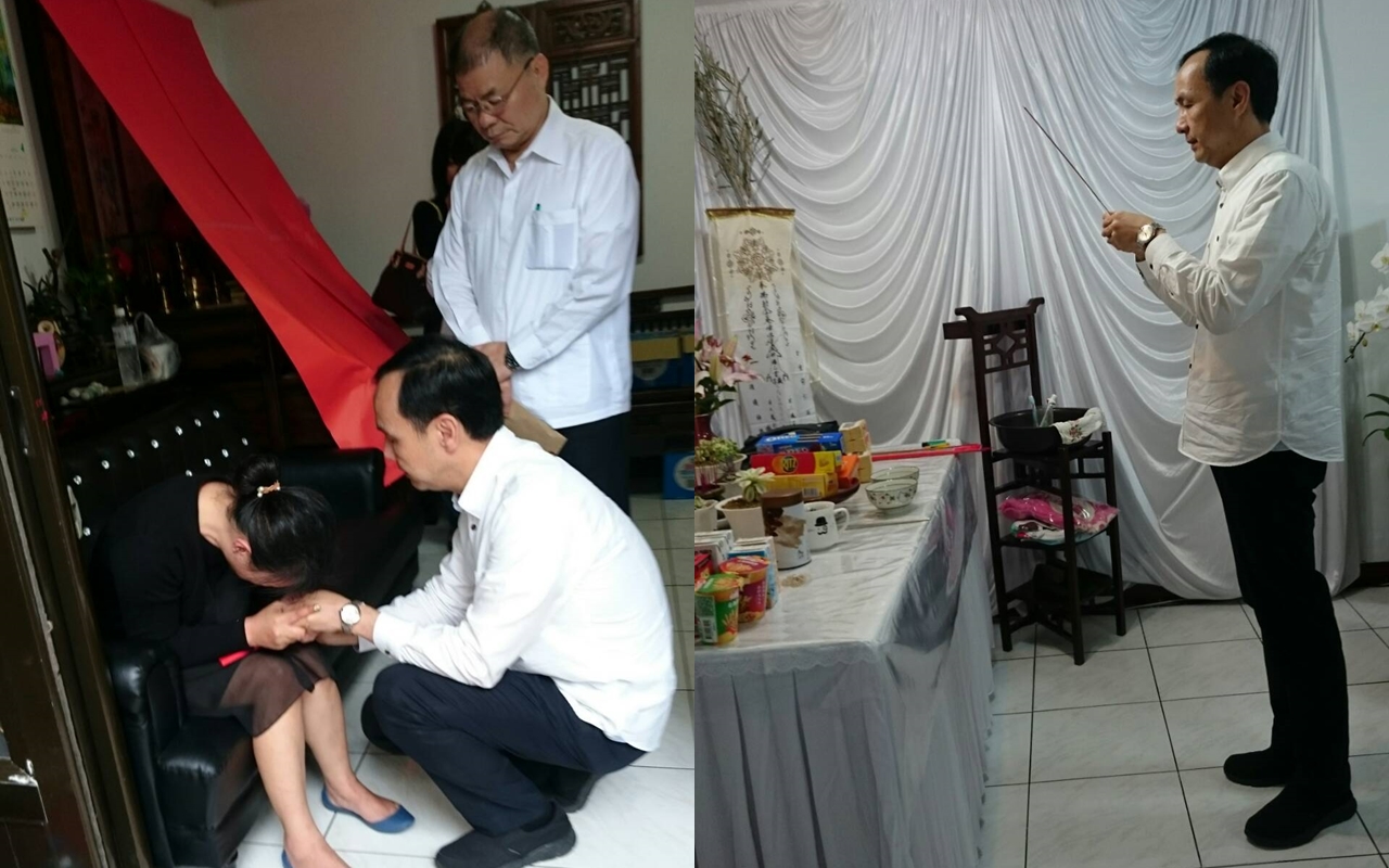 新莊分局簡姓員警在代班時驟逝，新北市長朱立倫上香致意。