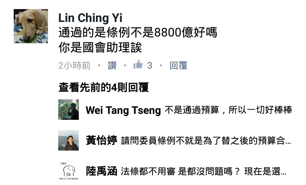 民進黨立委林靜儀以個人臉書帳號去陳秉亨臉書留言嗆聲。（翻攝臉書）