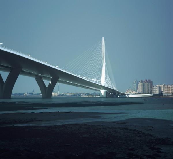 淡江大橋模擬圖。(交通部公路總局提供)