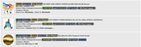 暗網內有專門提供假信用卡的賣家，甚至也找得到假護照。