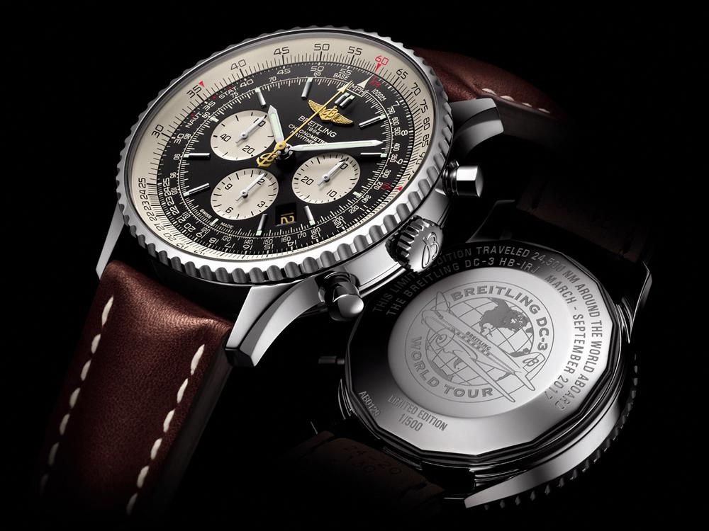Navitimer 01航空計時碼錶DC-3限量版/功能:時、分、秒、日期顯示;E6B領航計算尺功能/機芯:自動上鍊機芯/建議售價:NT$381,500 (限量500只)