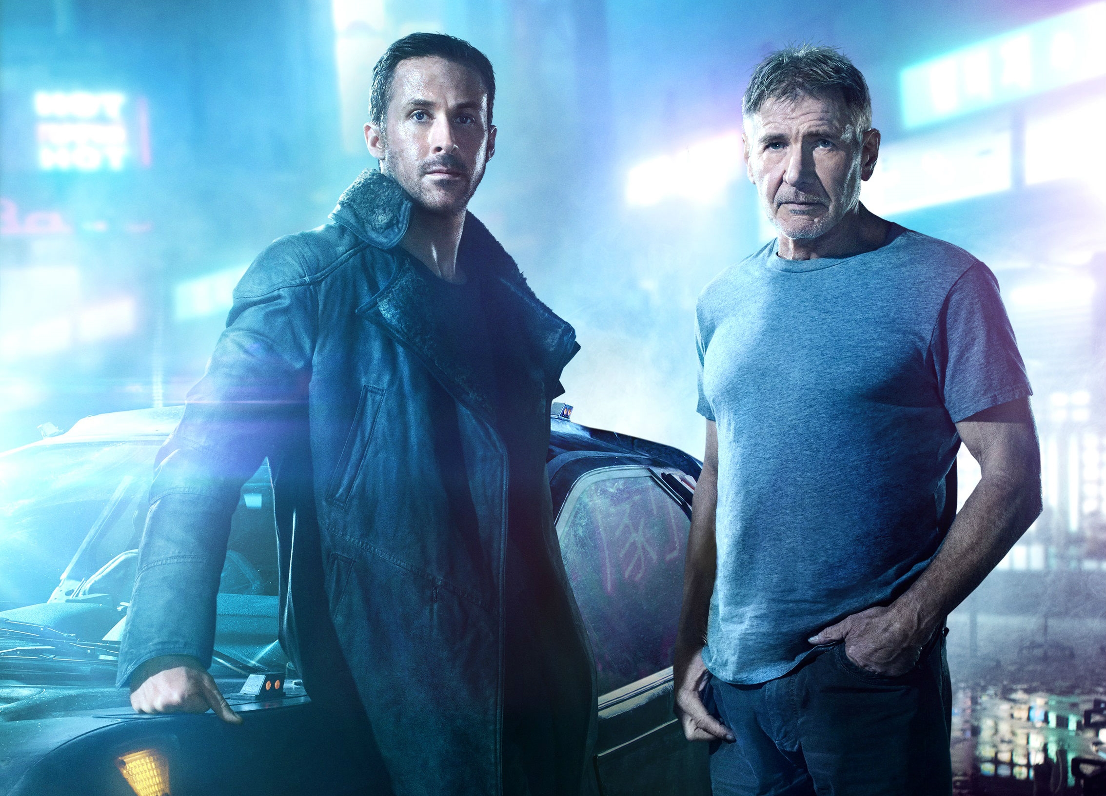 哈里遜福特與雷恩葛斯林兩代男神，將在《銀翼殺手》續作《銀翼殺手2049》聚首飆戲。（索尼提供）