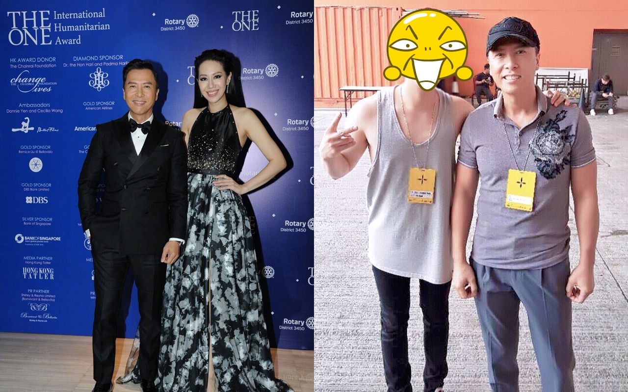 甄子丹和韓團BTS相關工作人員合照約100張，才換來女兒與BTS合照，網友稱讚：「真是好爸爸」（合成照片，左：甄子丹微博，右：網路圖片）